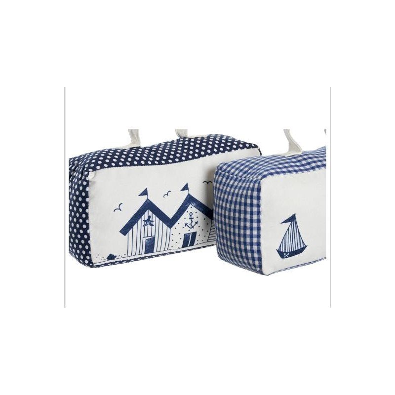 Encanto Marino en tu Hogar: Sujetapuertas con Agarre Relleno de Arena, Azul y Blanco con Adorables Barquitos"