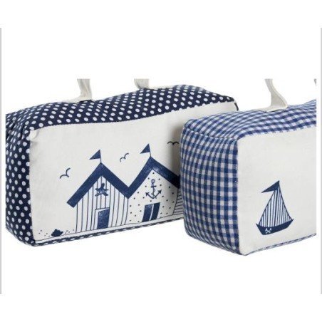 Encanto Marino en tu Hogar: Sujetapuertas con Agarre Relleno de Arena, Azul y Blanco con Adorables Barquitos"