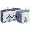 Encanto Marino en tu Hogar: Sujetapuertas con Agarre Relleno de Arena, Azul y Blanco con Adorables Barquitos"