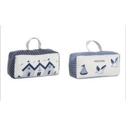 Encanto Marino en tu Hogar: Sujetapuertas con Agarre Relleno de Arena, Azul y Blanco con Adorables Barquitos"